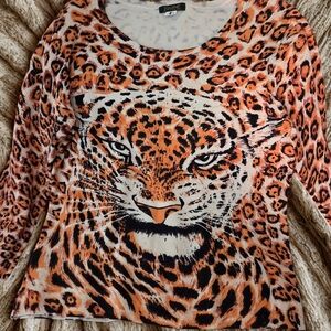 Vintage Rawr! Leopard Print Crewneck Sweater in Orange, Black, Cream